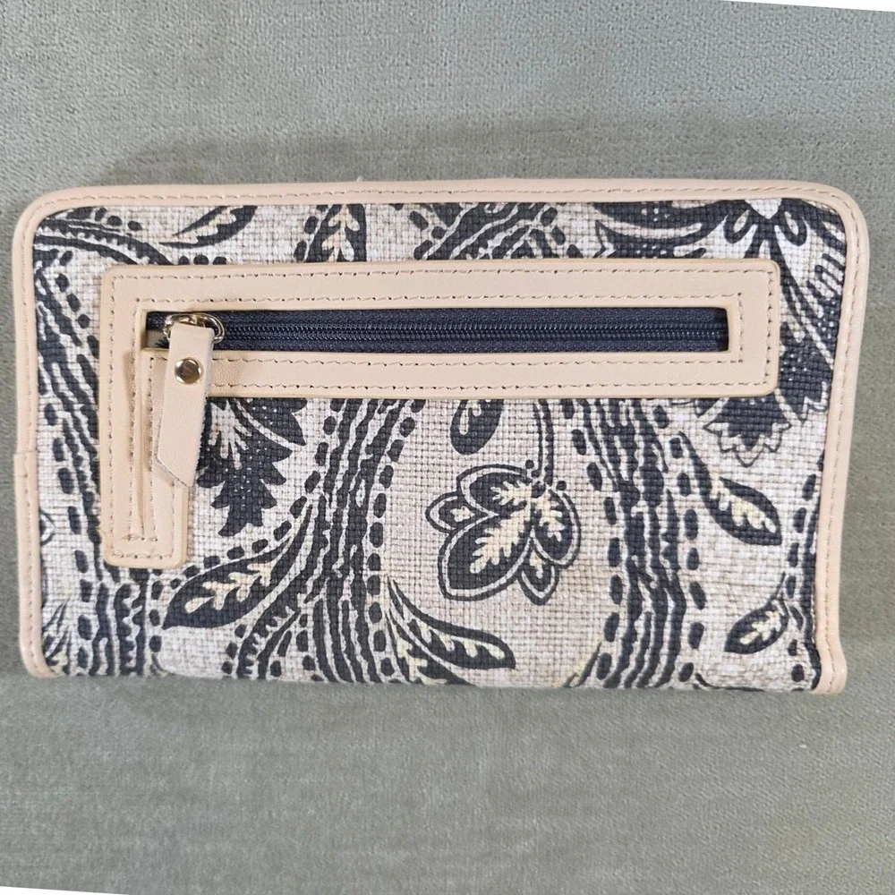 Spartina 449 Bellinger Daufuskie Island Linen Leather Wallet Black Cream Floral - Picture 2 of 7